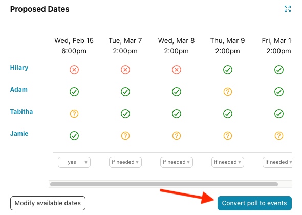 Demo where to convert poll to dates